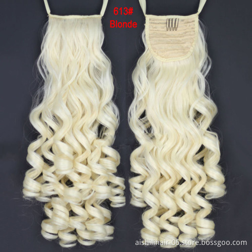 Wholesale Synthetic Long Curly Ribbon Drawstring Ponytails Hairpiece Clip-In Hair extensions 20 Colors